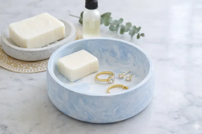 מגש ריזין מלמעלה עם נר, כוס קרמיקה ועשבי תיבול